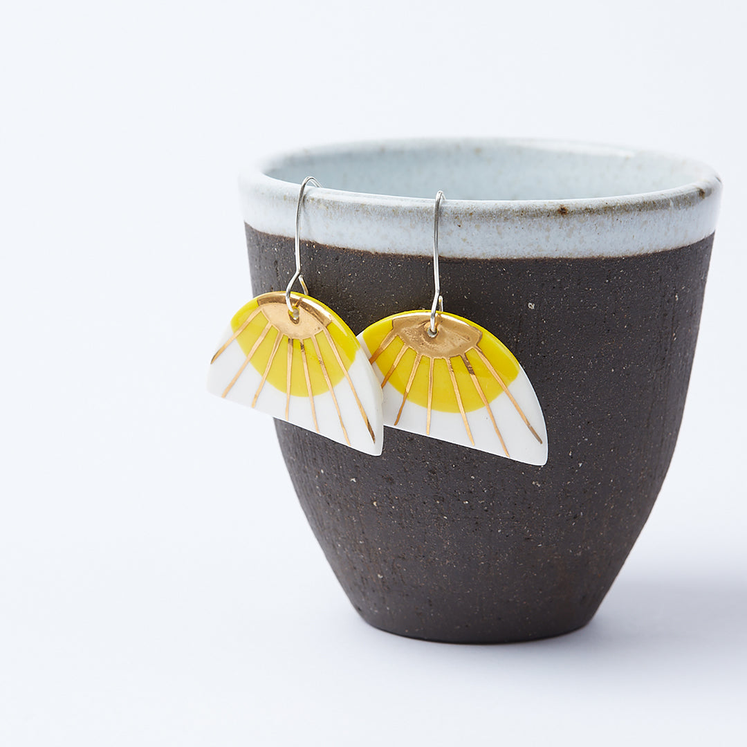 Porcelain Dangle Earrings - Sunburst