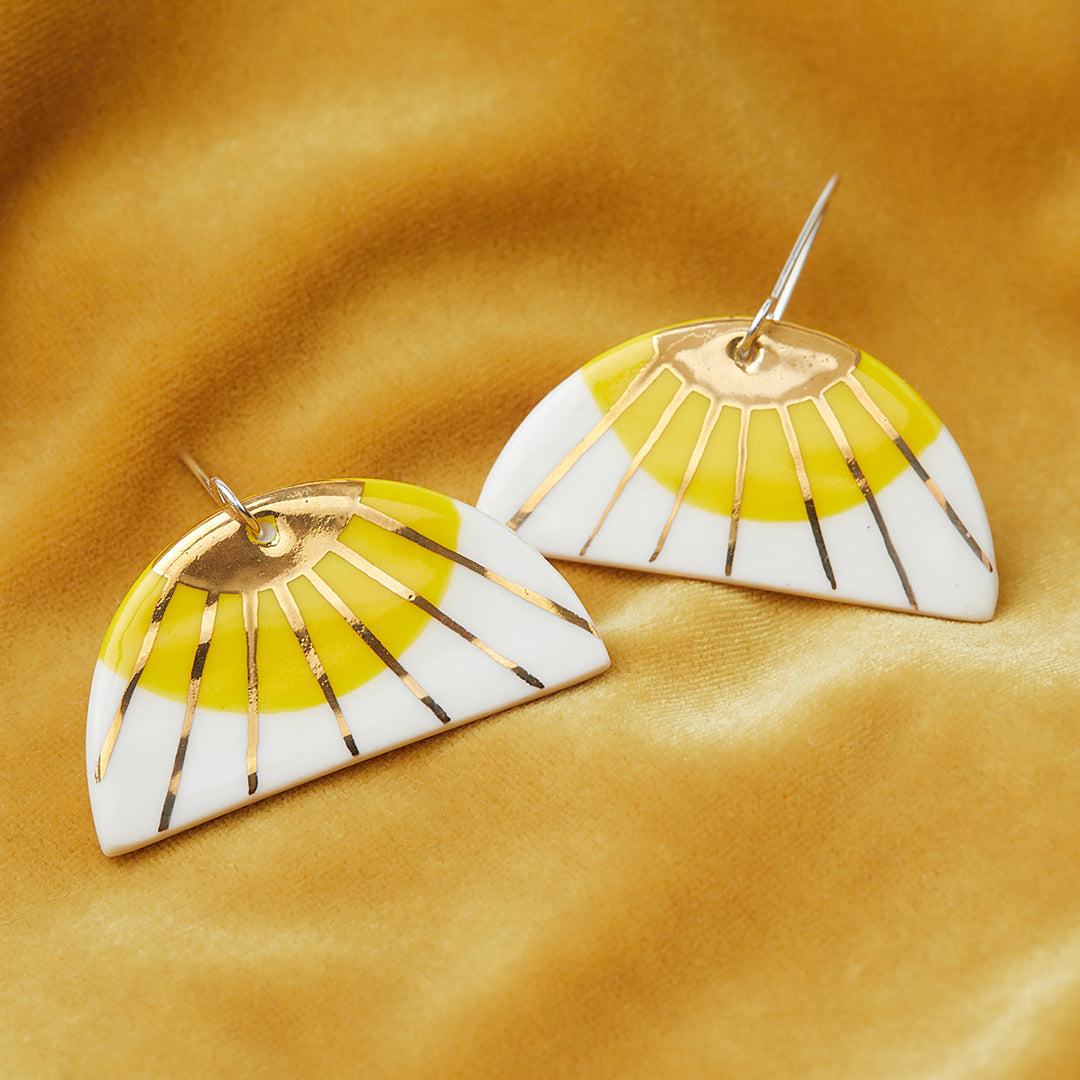 Porcelain Dangle Earrings - Sunburst