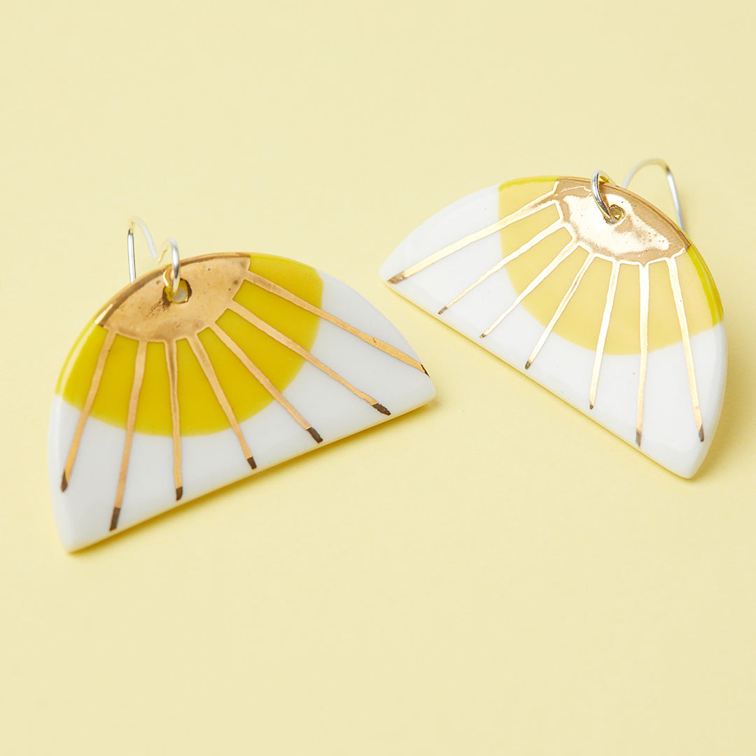 Porcelain Dangle Earrings - Sunburst