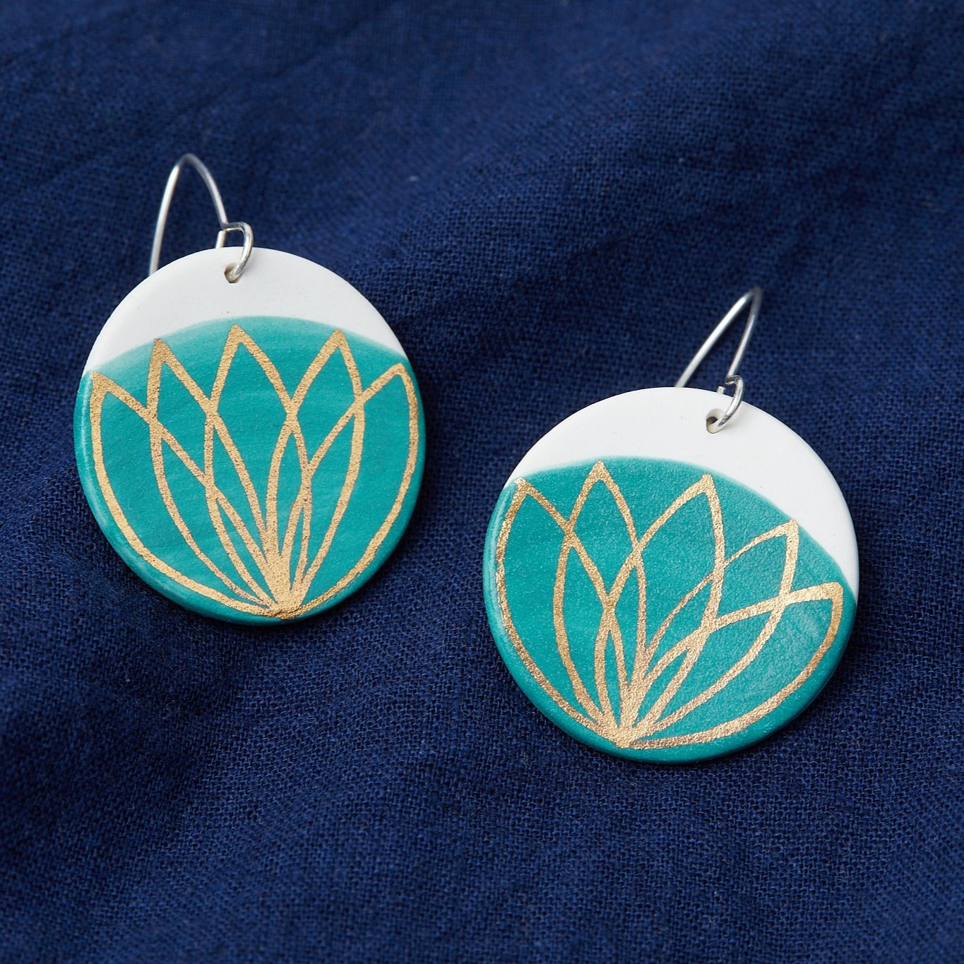 Porcelain Dangle Earrings – Blue Golden Lotus