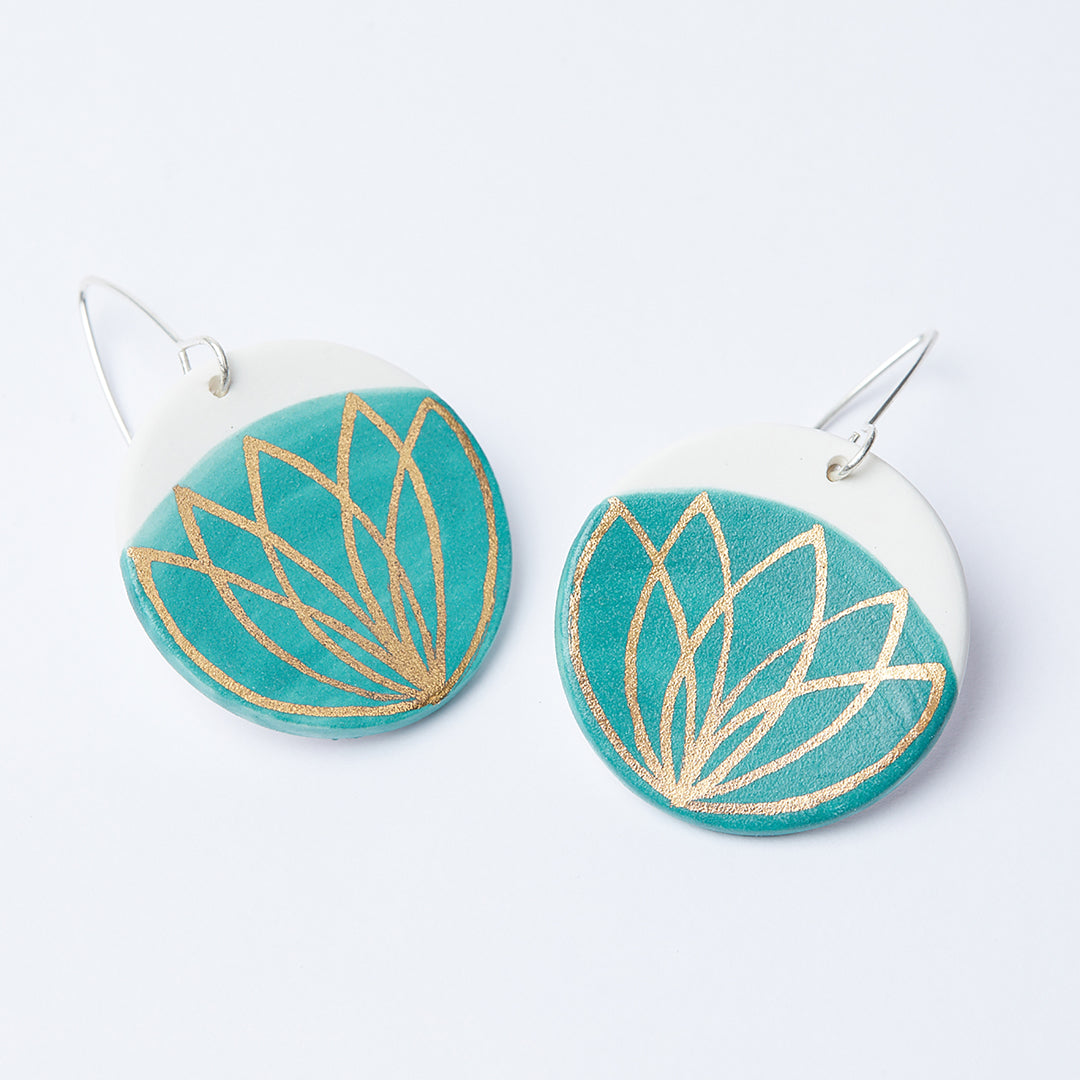 Porcelain Dangle Earrings – Blue Golden Lotus