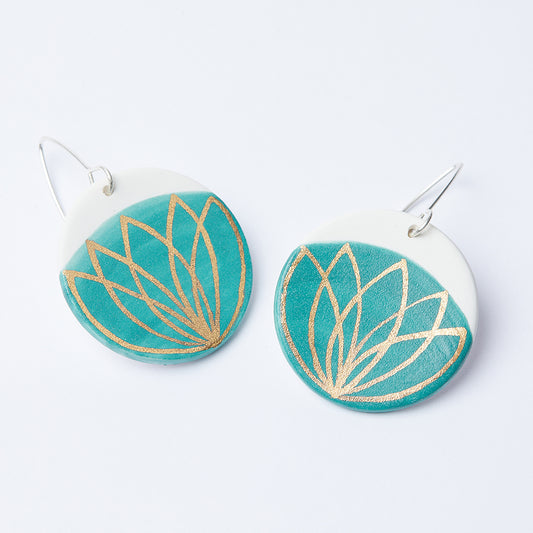 Porcelain Dangle Earrings – Blue Golden Lotus