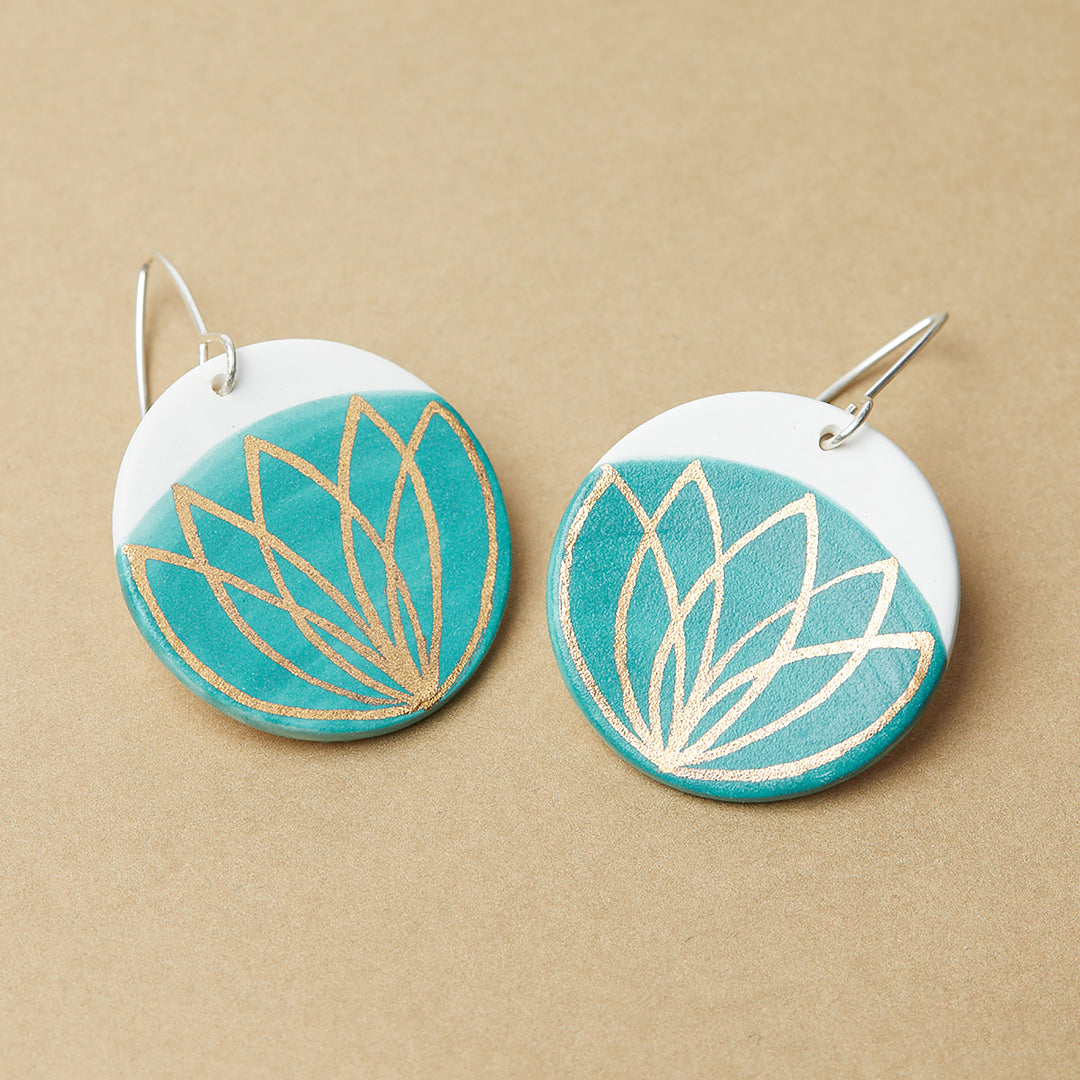 Porcelain Dangle Earrings – Blue Golden Lotus