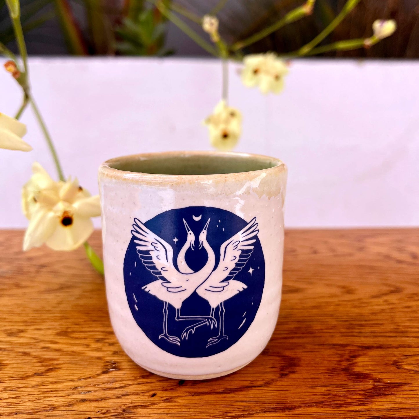 Windhorse Small Espresso Ceramic Cup - Two Cranes & Verse