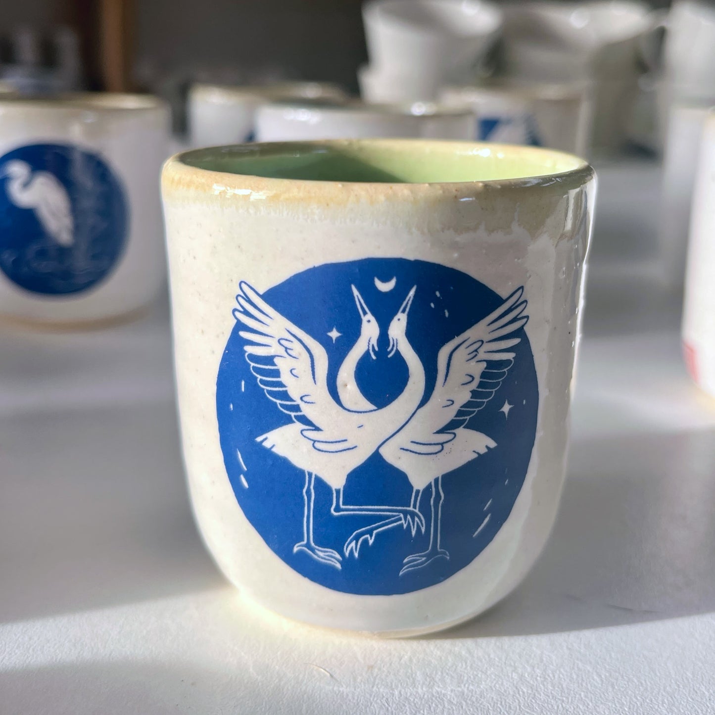 Windhorse Small Espresso Ceramic Cup - Two Cranes & Verse