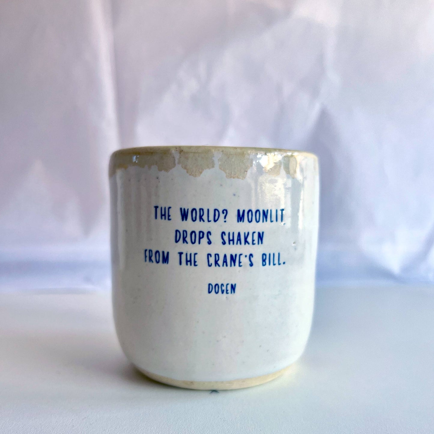 Windhorse Ceramic Cup: Standing Crane with Dōgen Verse