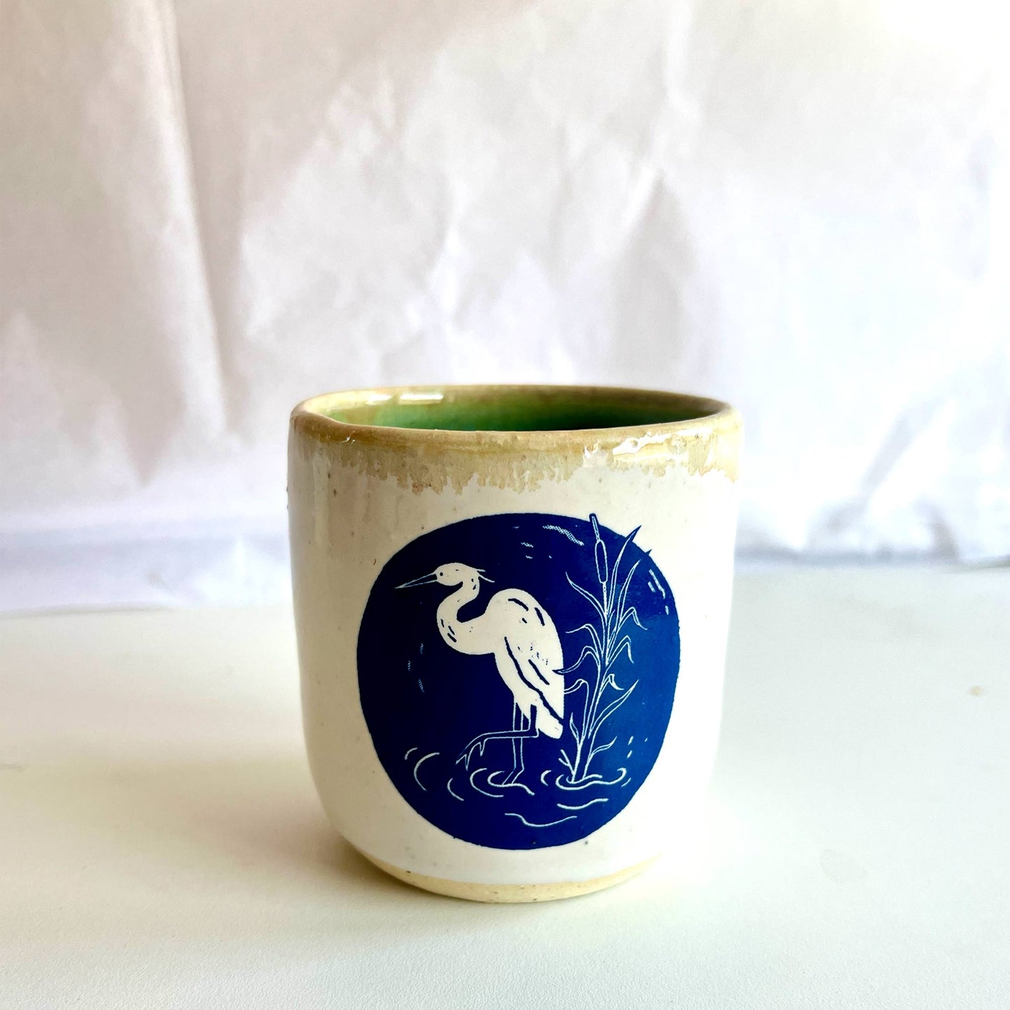 Windhorse Ceramic Cup: Standing Crane with Dōgen Verse