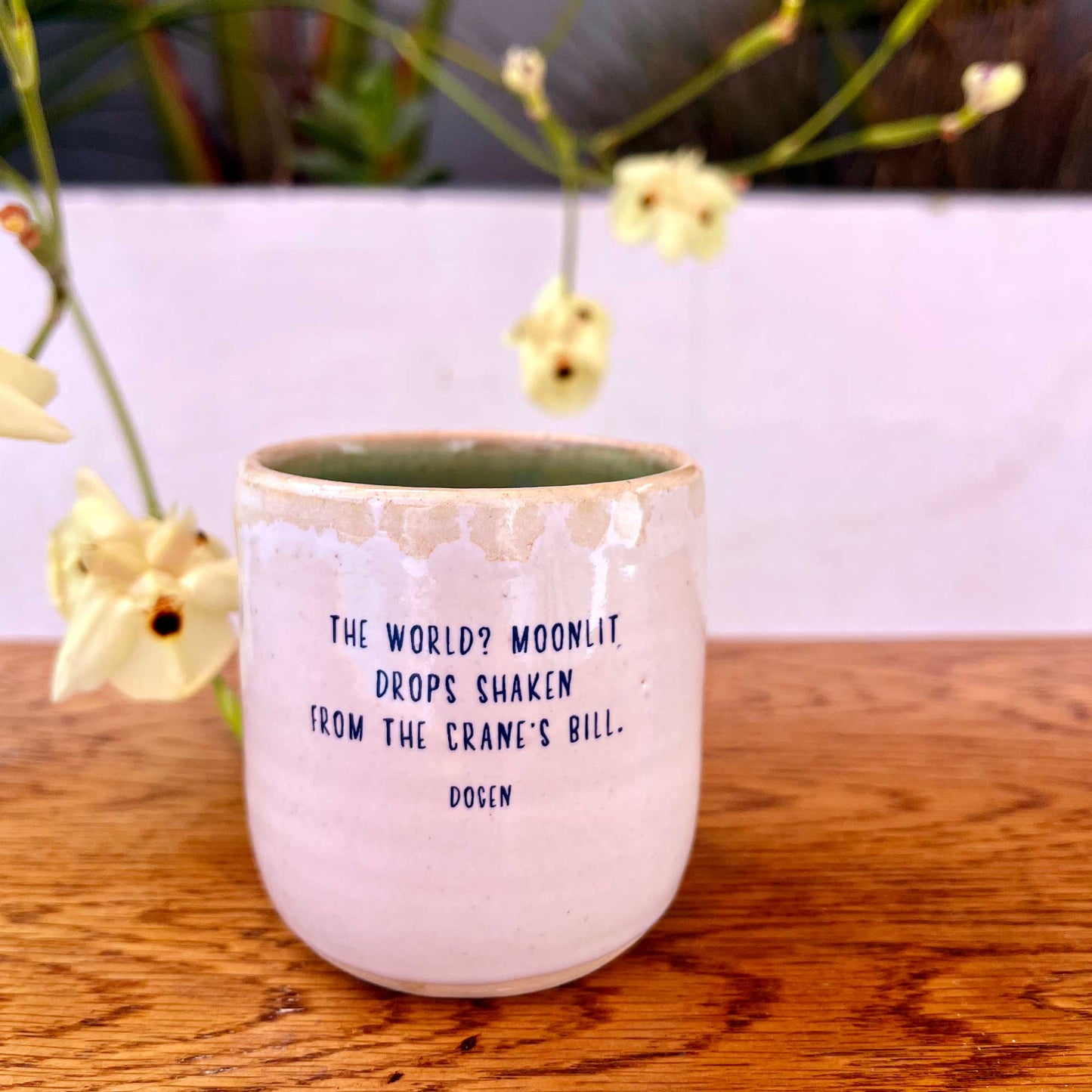 Windhorse Ceramic Cup: Standing Crane with Dōgen Verse