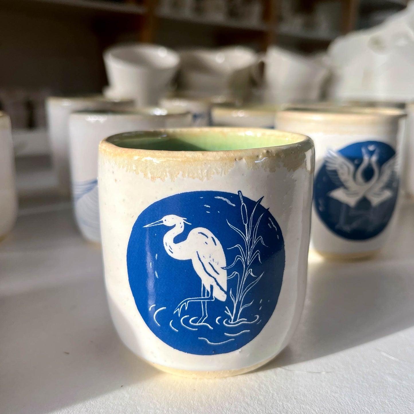 Windhorse Ceramic Cup: Standing Crane with Dōgen Verse