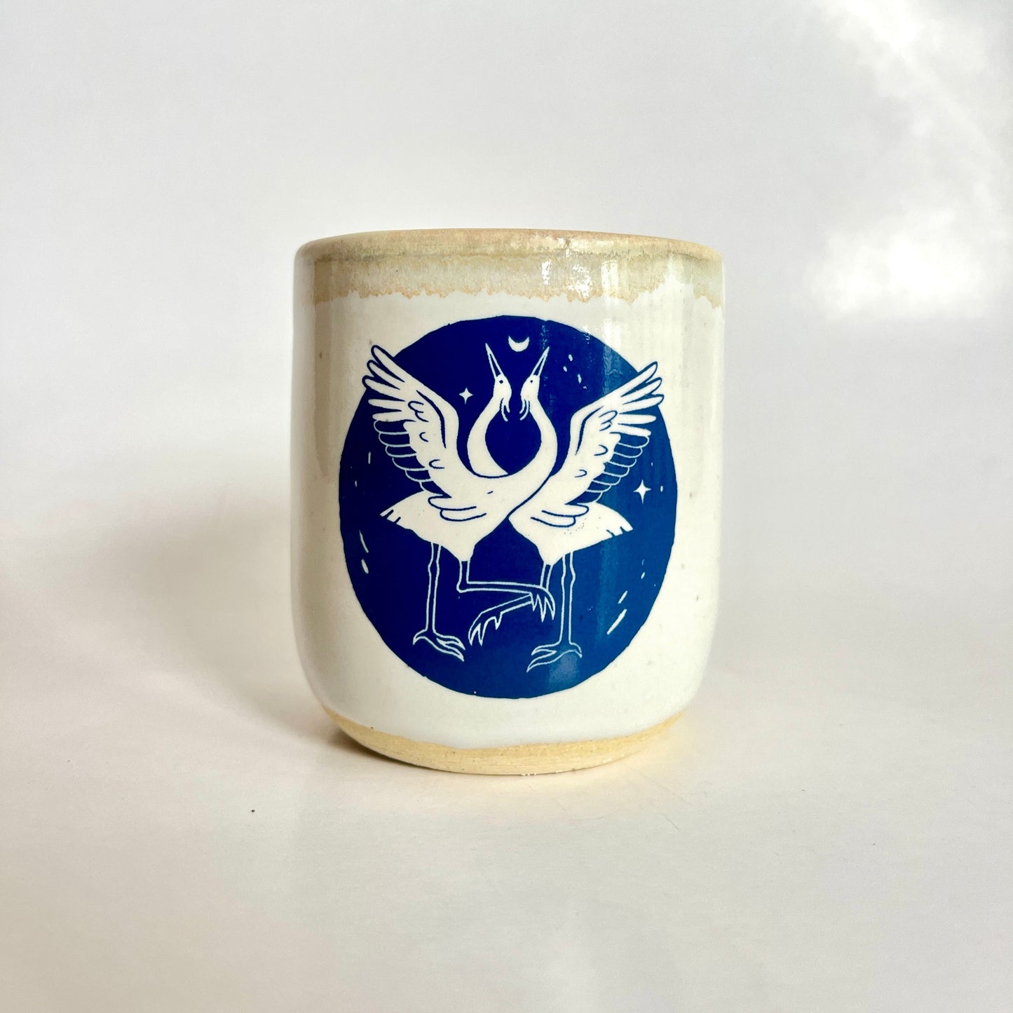 Windhorse Small Espresso Ceramic Cup - Two Cranes & Thoreau Quote