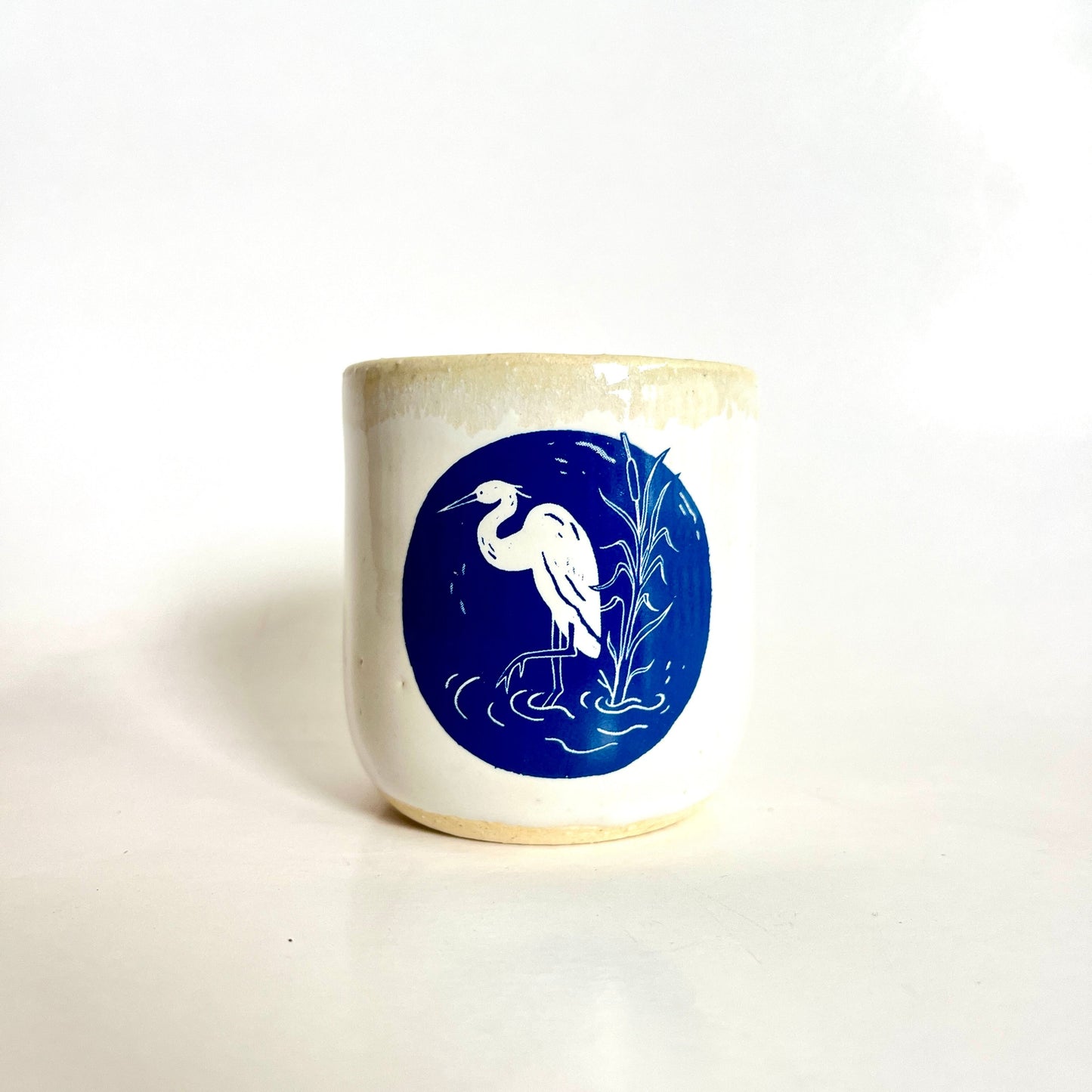 Windhorse Small Espresso Ceramic Cup - Dewdrop Crane & Sengai Haiku