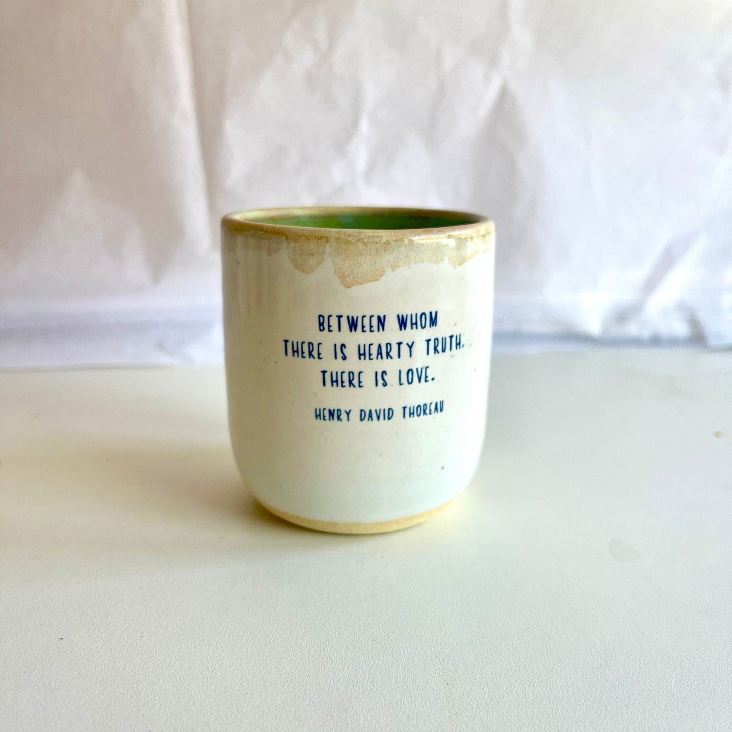 Windhorse Small Espresso Ceramic Cup - Two Cranes & Thoreau Quote