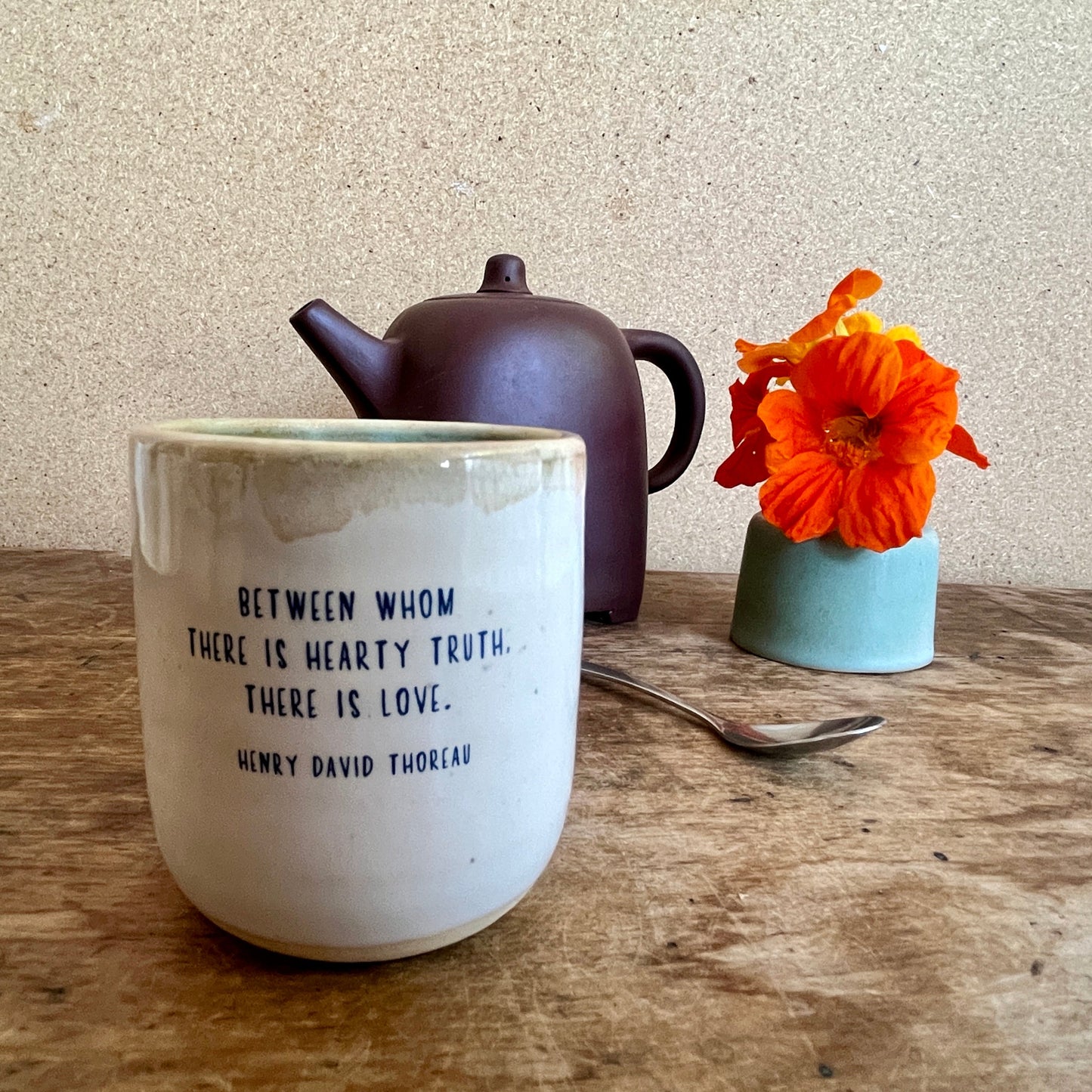 Windhorse Small Espresso Ceramic Cup - Two Cranes & Thoreau Quote