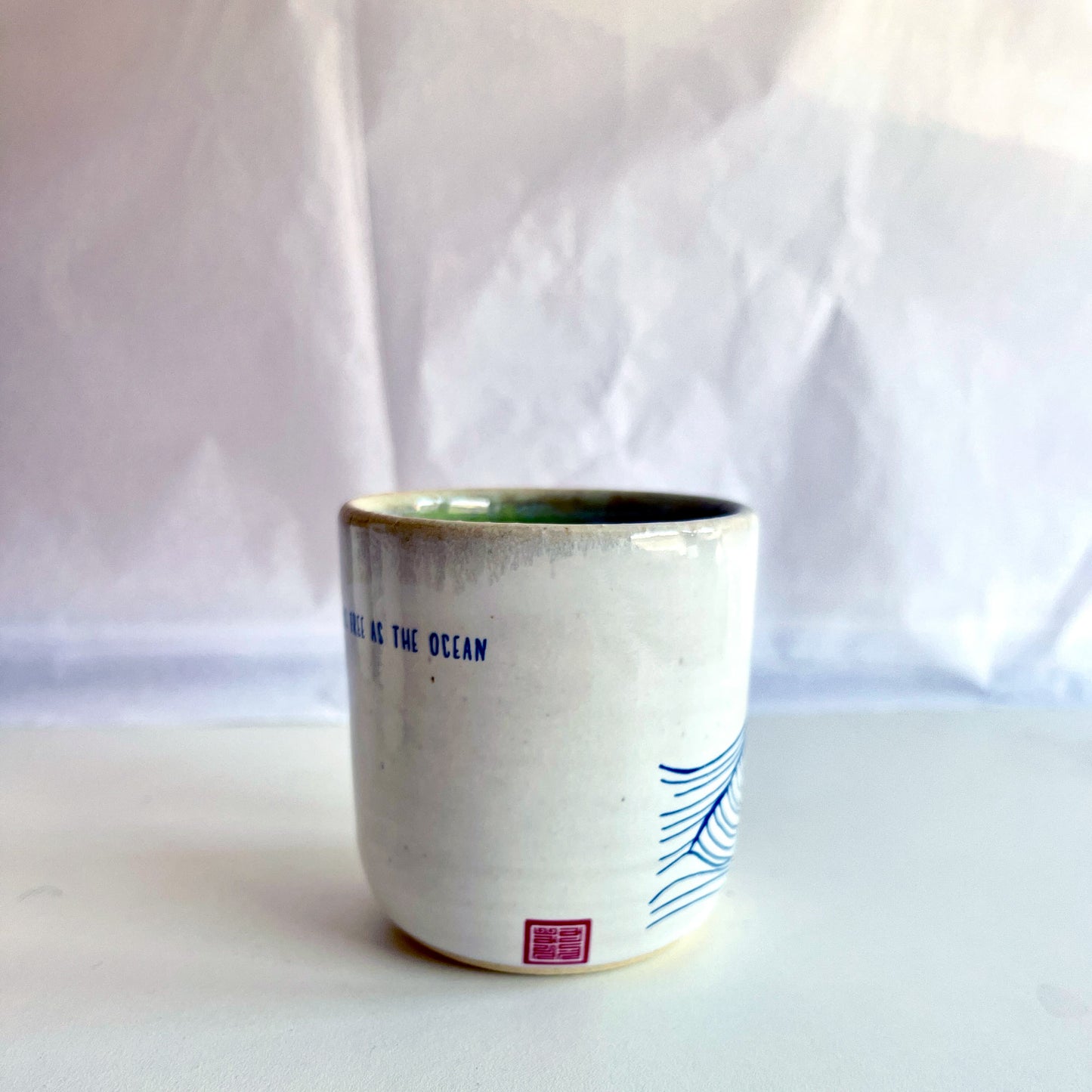 Windhorse Ceramic Cup: Ocean Waves with Verse