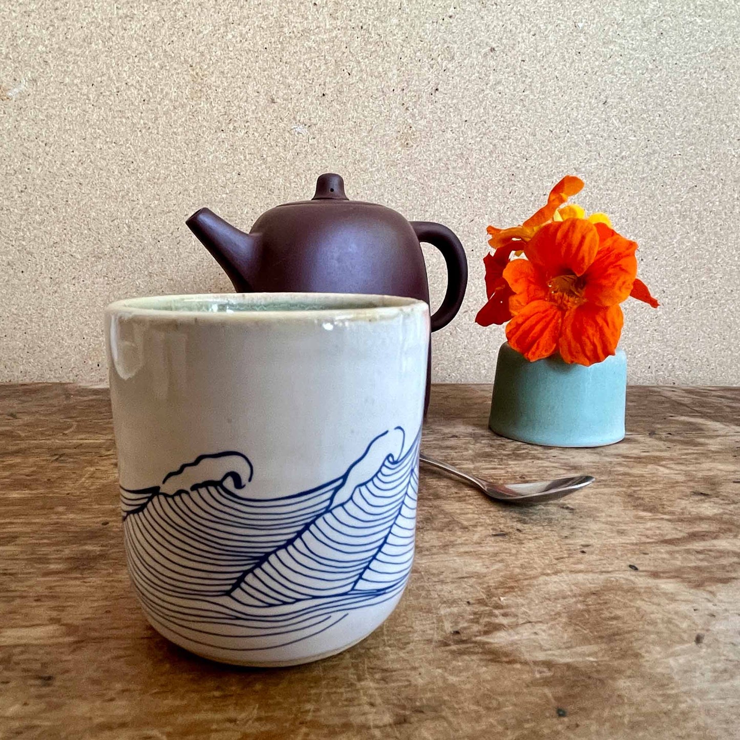Windhorse Ceramic Cup: Ocean Waves with Verse