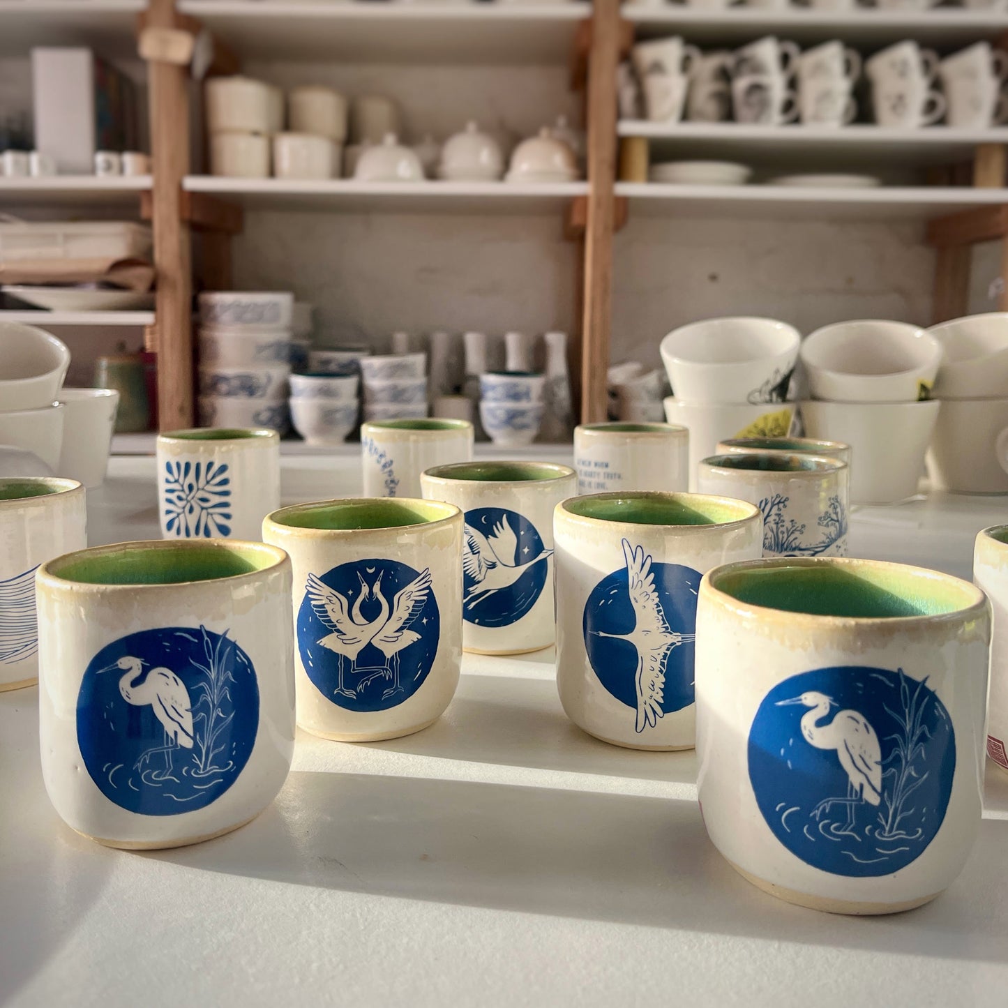 Windhorse Ceramic Cup: Standing Crane with Dōgen Verse