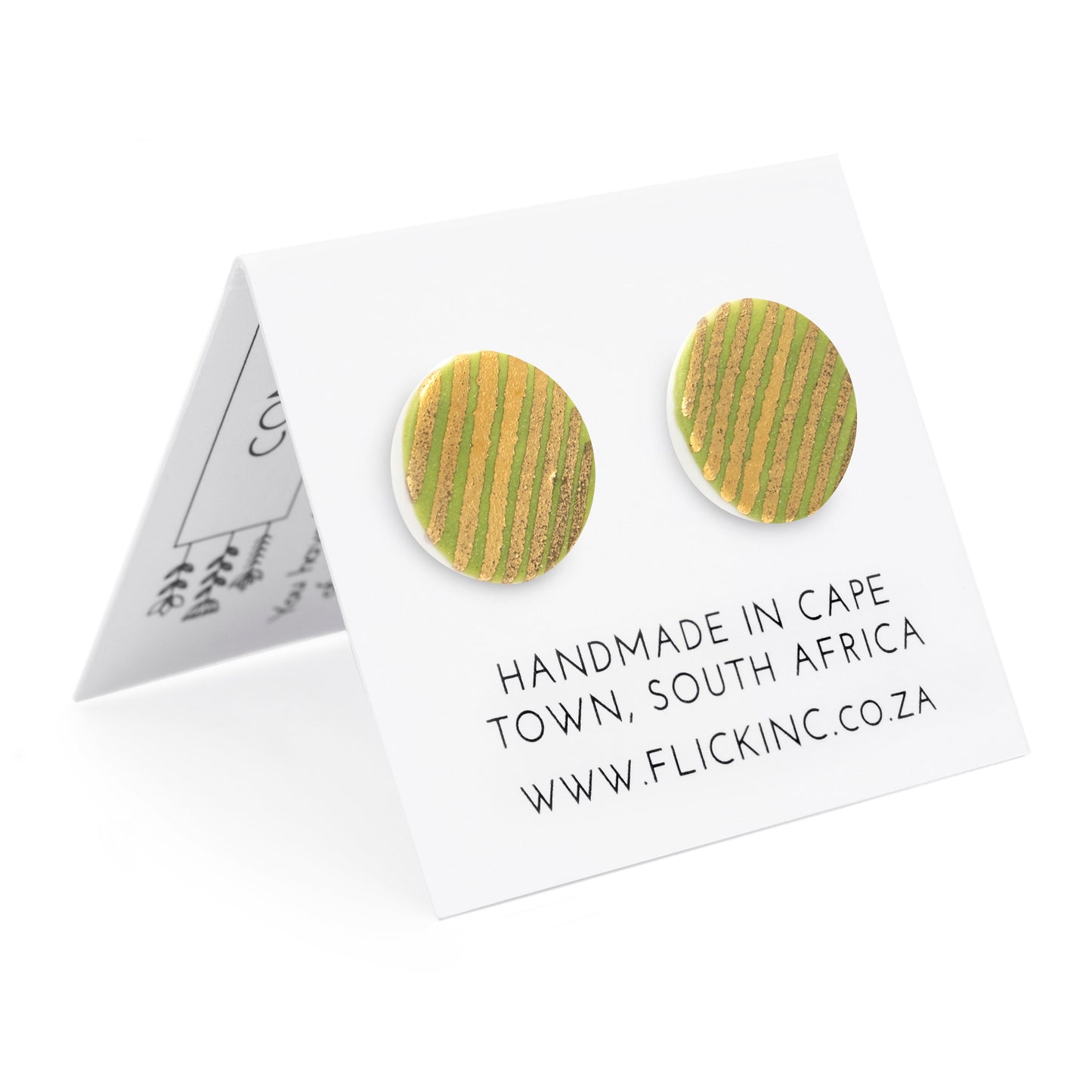 Porcelain Stud Earrings – Gold Lines on Green