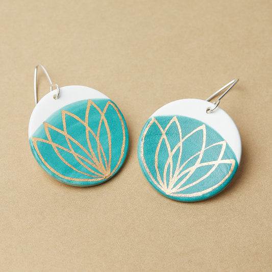 Porcelain Dangle Earrings – Blue Golden Lotus