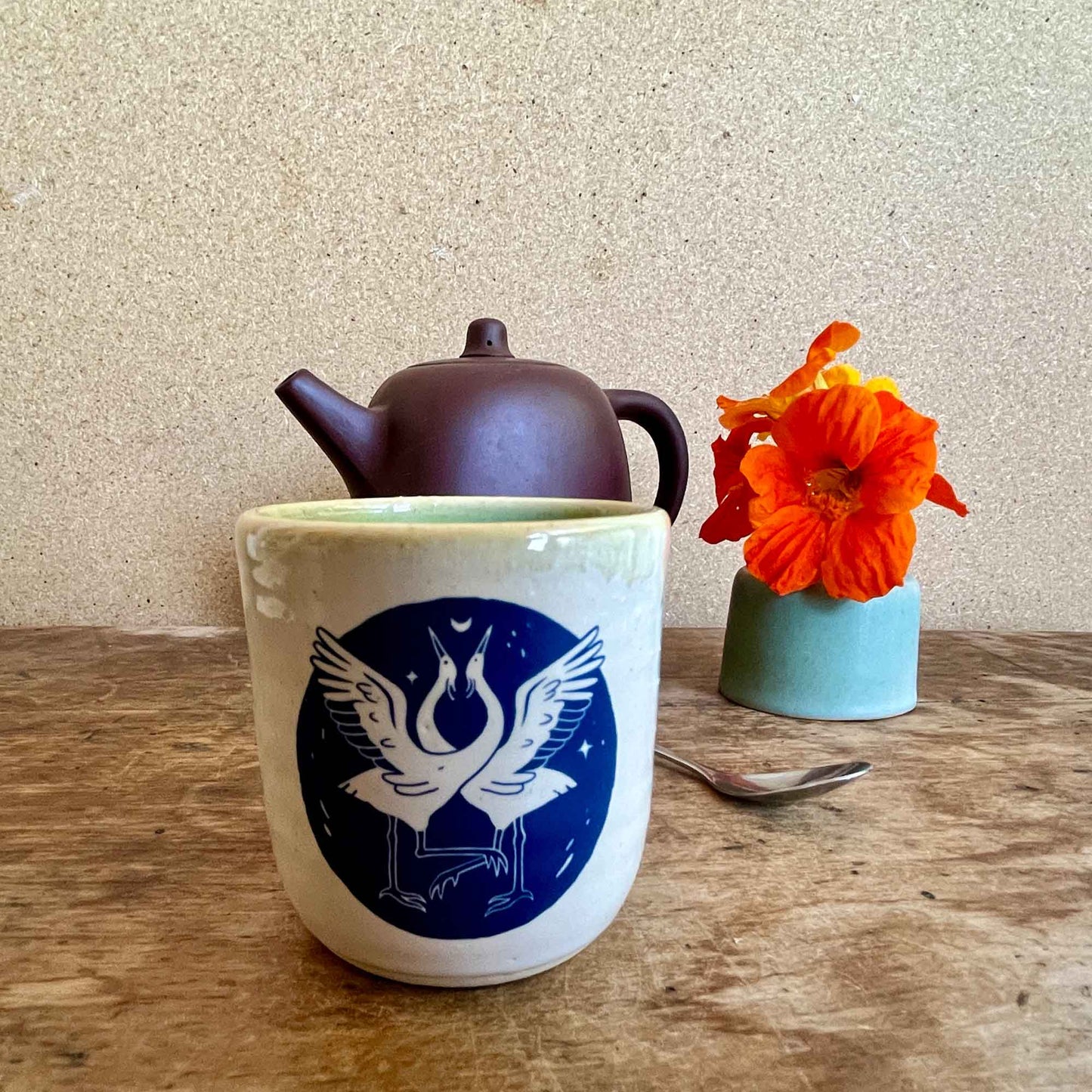 Windhorse Small Espresso Ceramic Cup - Two Cranes & Verse