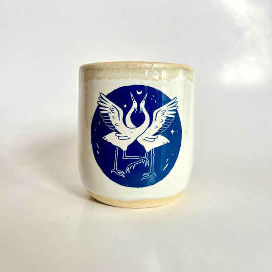 Windhorse Small Espresso Ceramic Cup - Two Cranes & Thoreau Quote