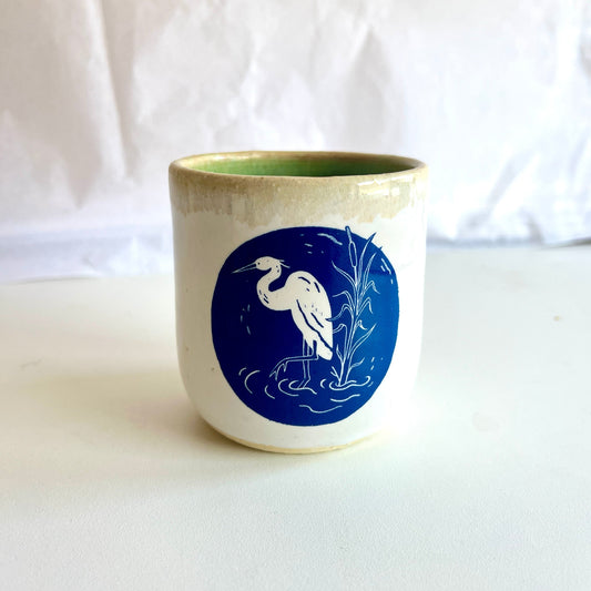 Windhorse Small Espresso Ceramic Cup - Dewdrop Crane & Sengai Haiku