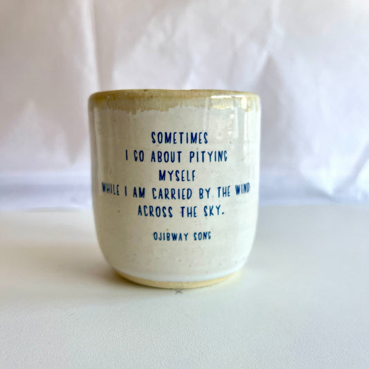 Small Coffee Cup – Flying Crane with Ojibway Song | Handmade Ceramic Cup