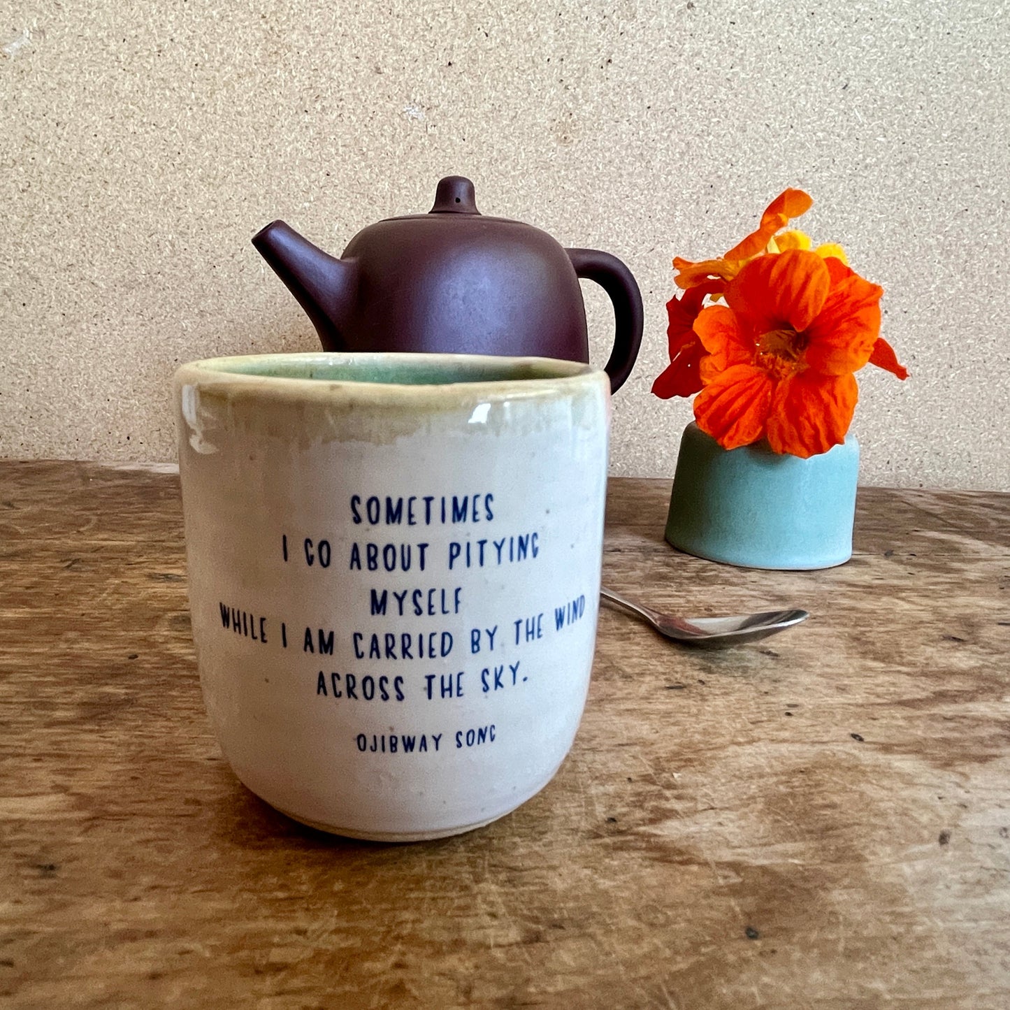 Windhorse Small Espresso Ceramic Cup - Flying Crane & Ojibway Song