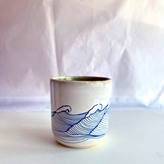 Windhorse Ceramic Cup: Ocean Waves with Verse