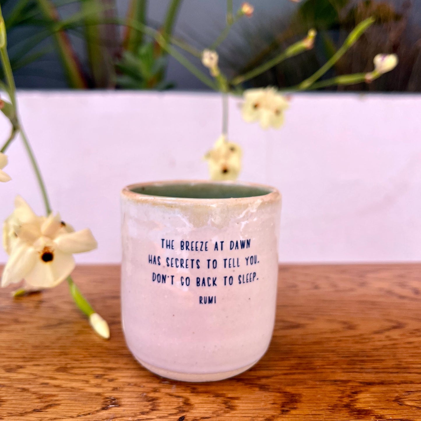 Windhorse Small Espresso Ceramic Cup - Crane Illustration & Rumi Verse