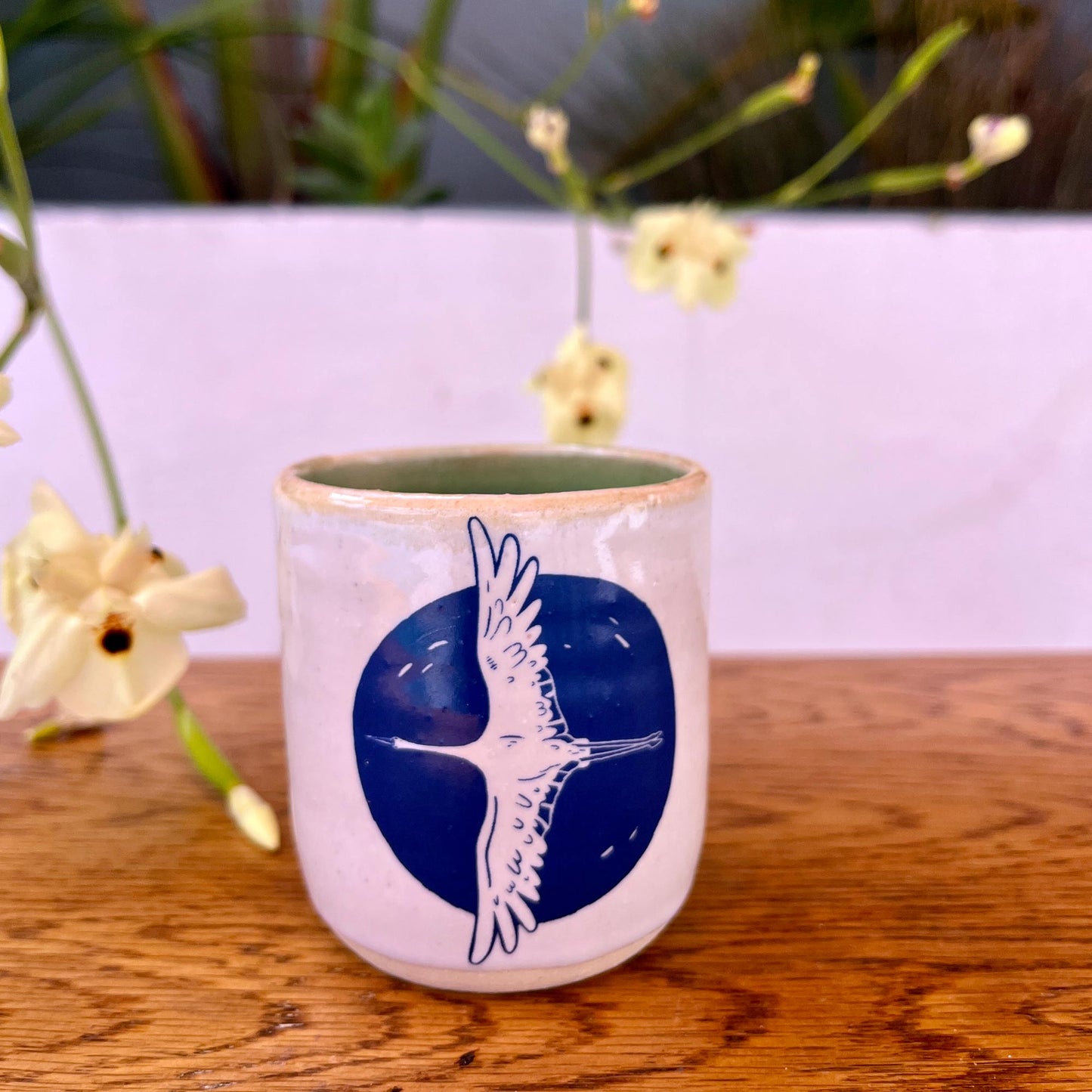 Windhorse Small Espresso Ceramic Cup - Crane Illustration & Rumi Verse