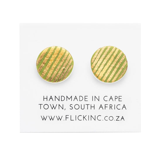 Porcelain Stud Earrings –  Gold Lines on Green
