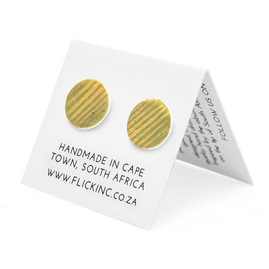 Porcelain Stud Earrings –  Gold Lines on Green